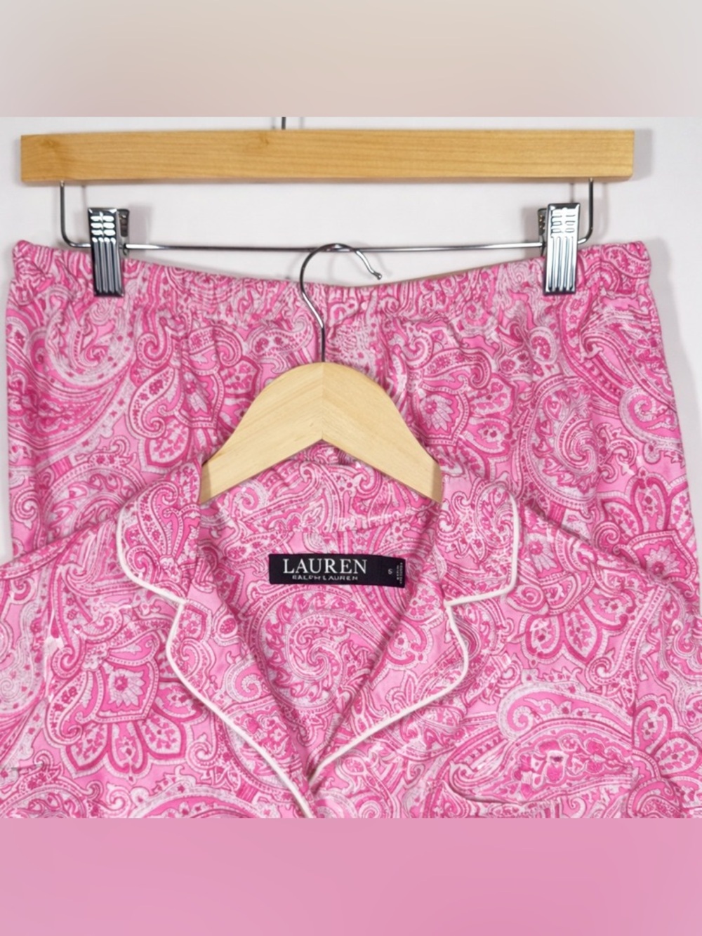 Lauren Ralph Lauren Pink Paisley Short Sleeve Pajama Set Sz Small Cotton Lounge